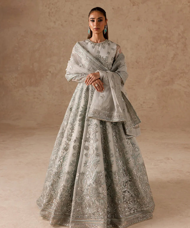 Etoile | Silver Embroidered Organza Formal Dress