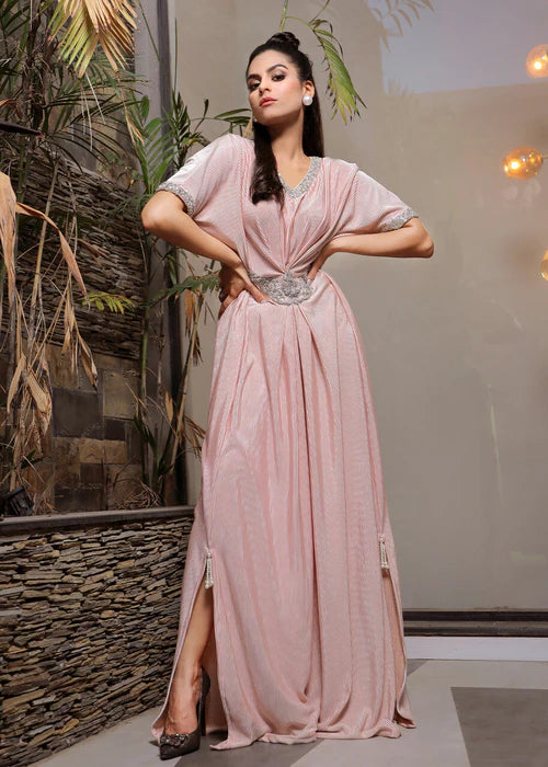 Lia | Blush Pink Embellished Jersey Kaftan