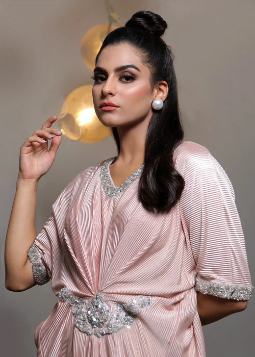 Lia | Blush Pink Embellished Jersey Kaftan