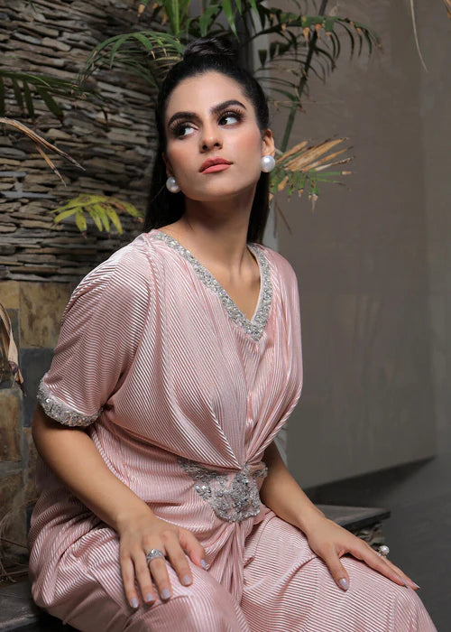 Lia | Blush Pink Embellished Jersey Kaftan