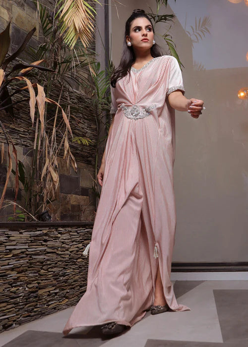 Lia | Blush Pink Embellished Jersey Kaftan