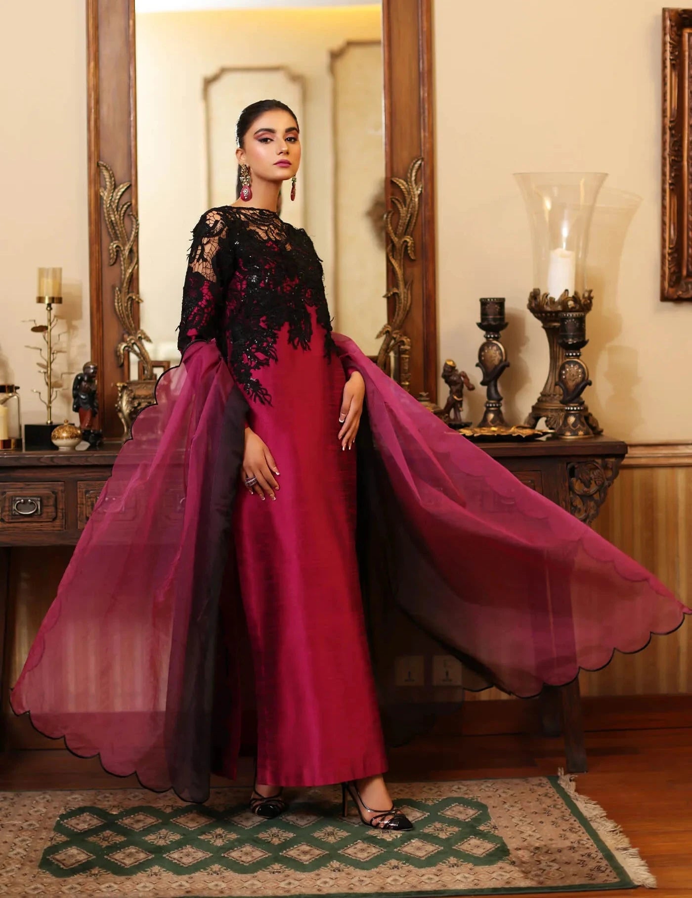 Ria | Magenta Indian Raw Silk Embroidered Suit