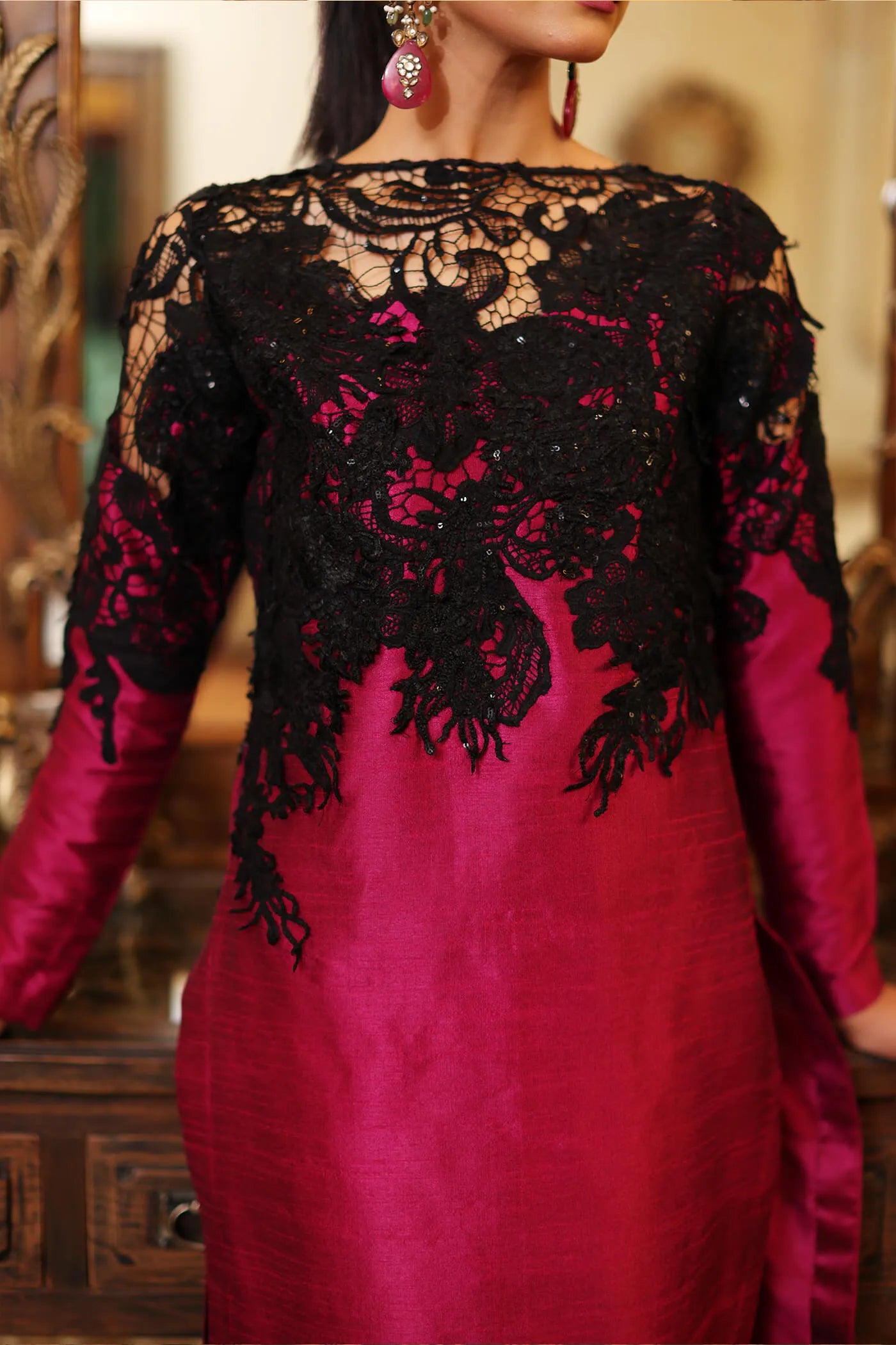 Ria | Magenta Indian Raw Silk Embroidered Suit