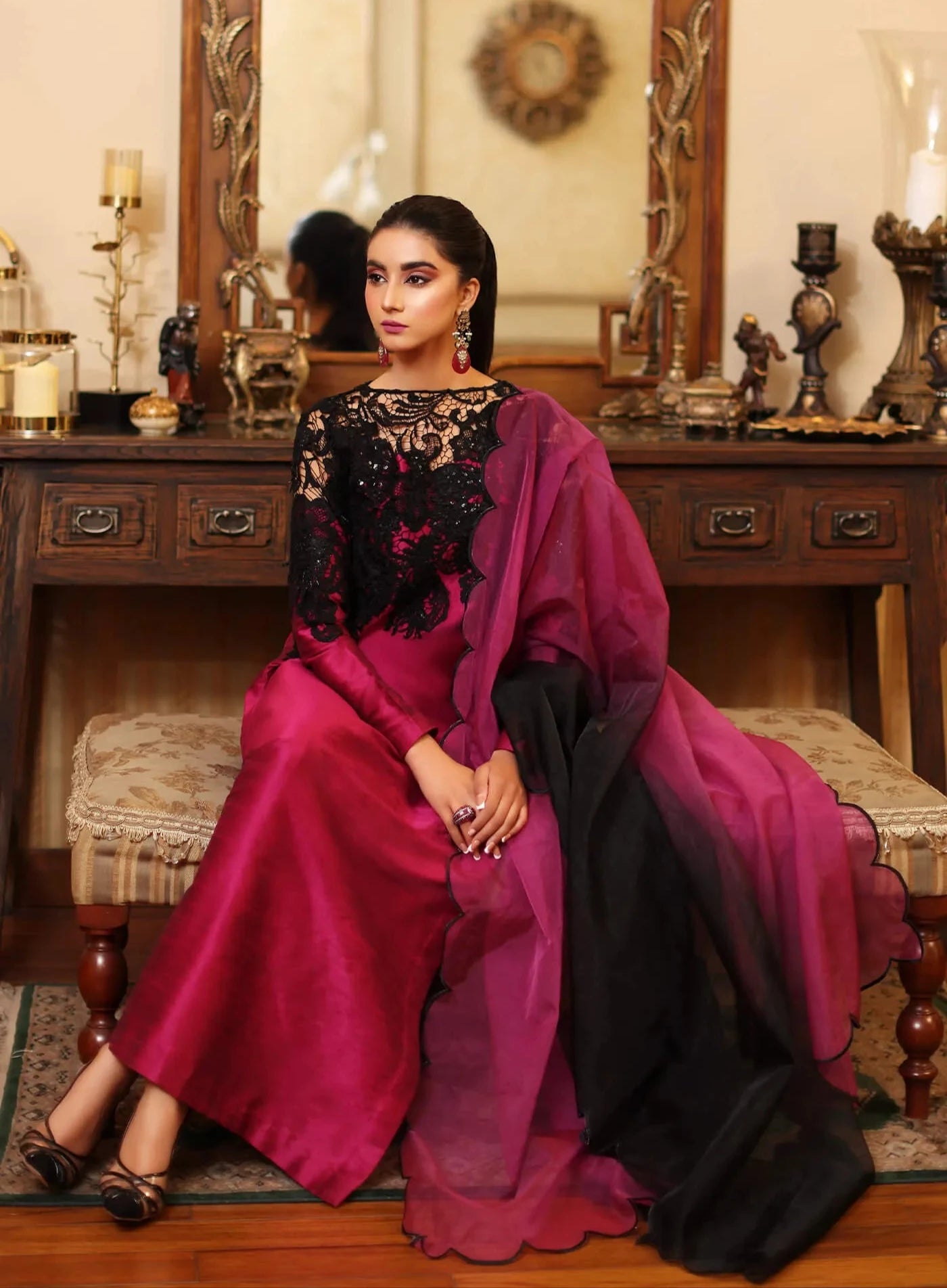 Ria | Magenta Indian Raw Silk Embroidered Suit