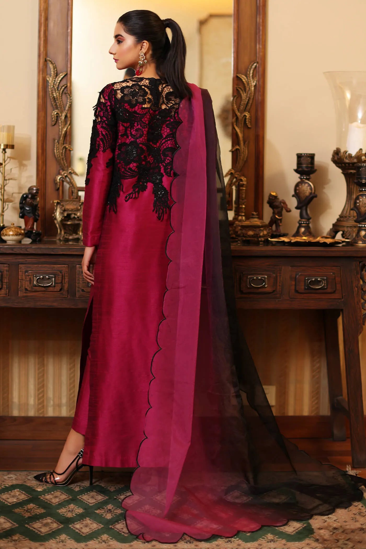 Ria | Magenta Indian Raw Silk Embroidered Suit