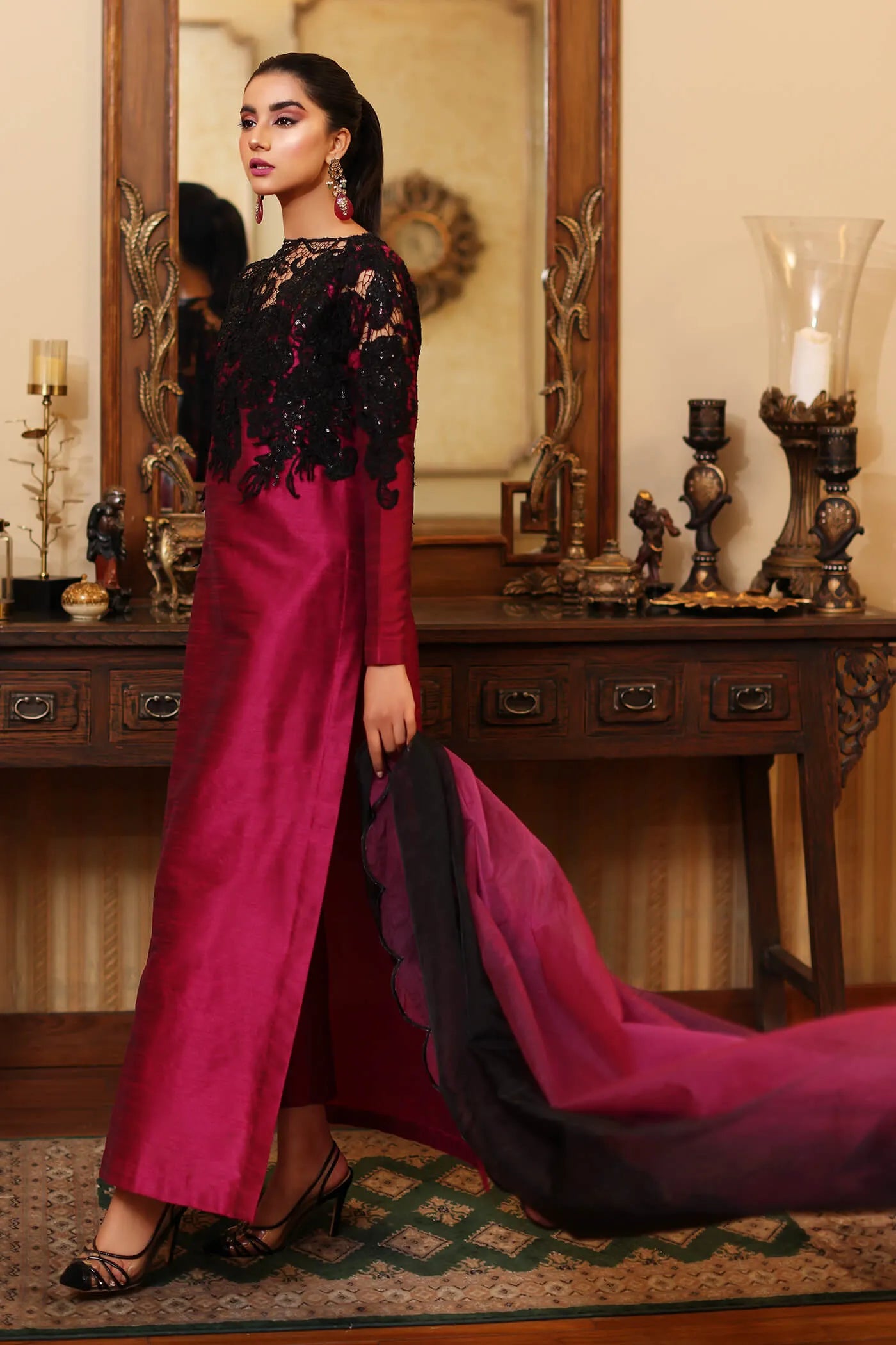 Ria | Magenta Indian Raw Silk Embroidered Suit