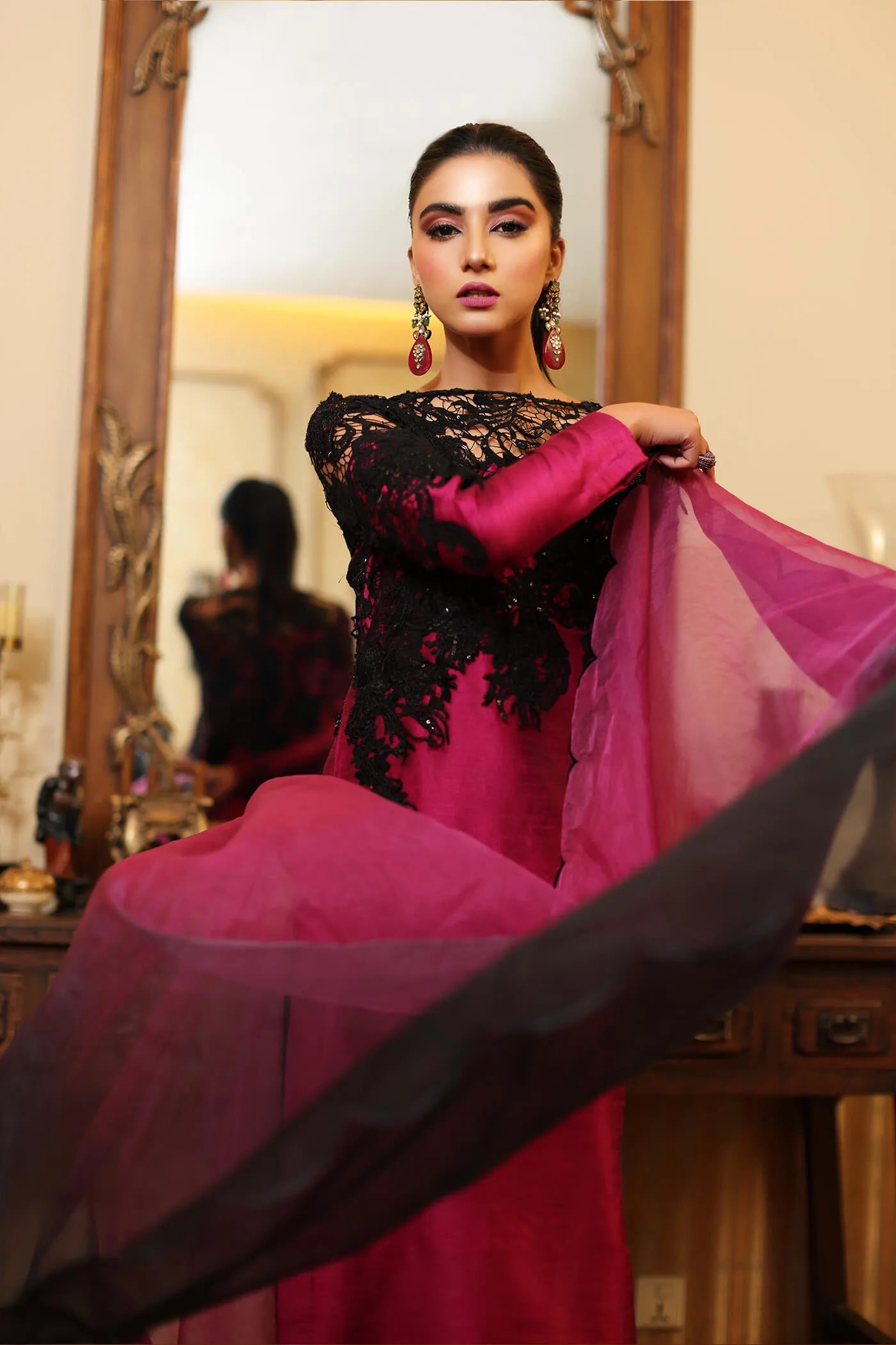 Ria | Magenta Indian Raw Silk Embroidered Suit