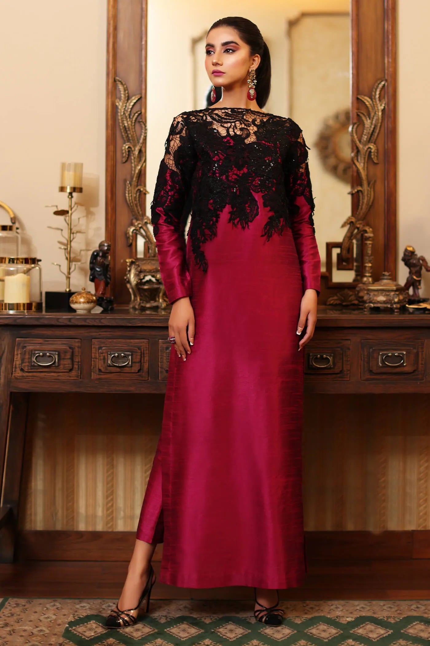 Ria | Magenta Indian Raw Silk Embroidered Suit