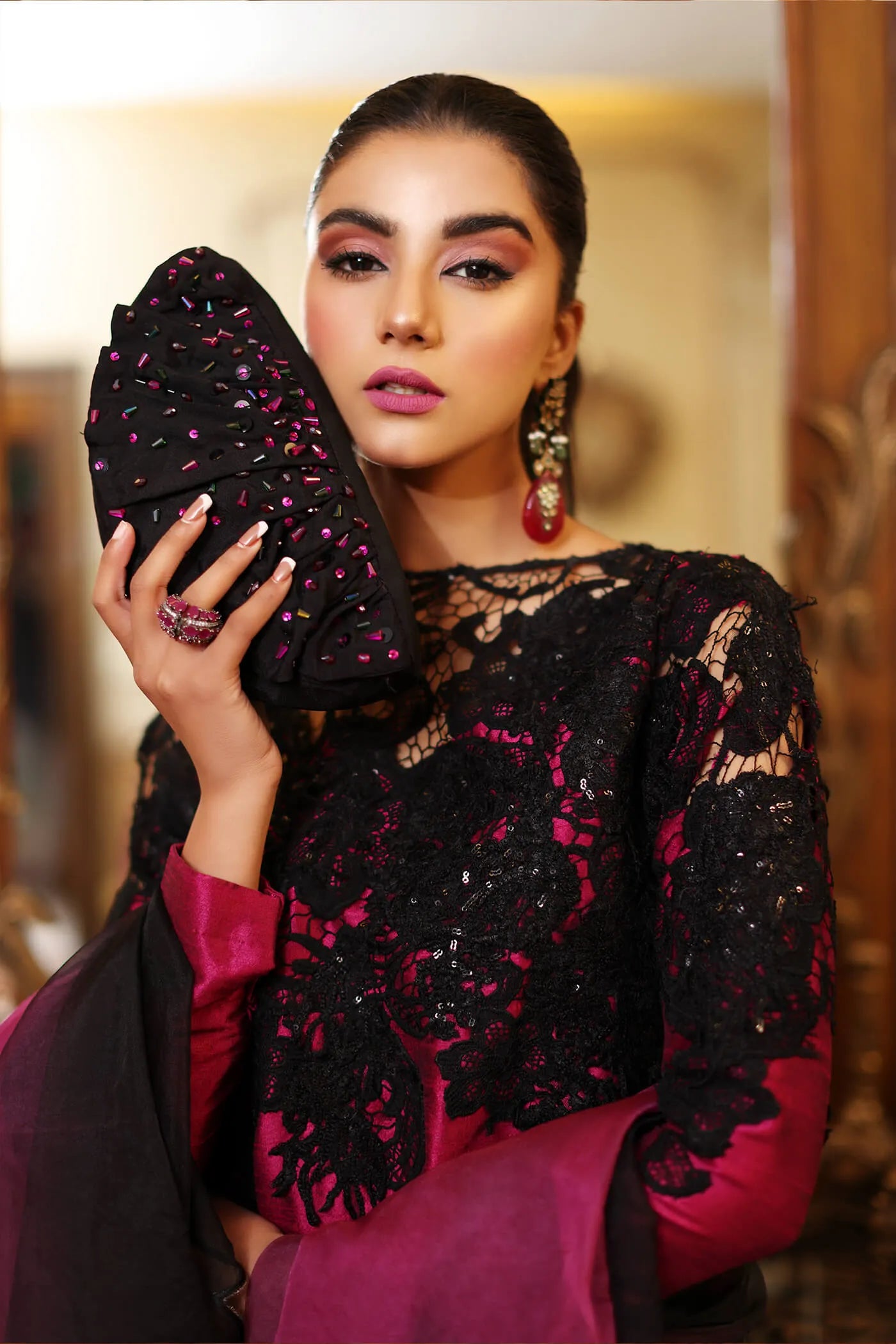 Ria | Magenta Indian Raw Silk Embroidered Suit