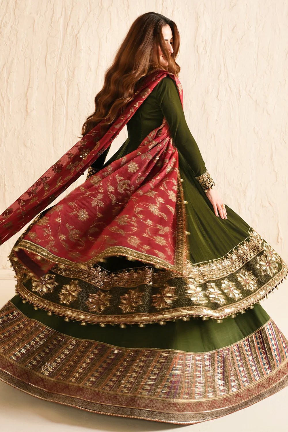 Rumi | Green Embroidered Velvet Lehenga
