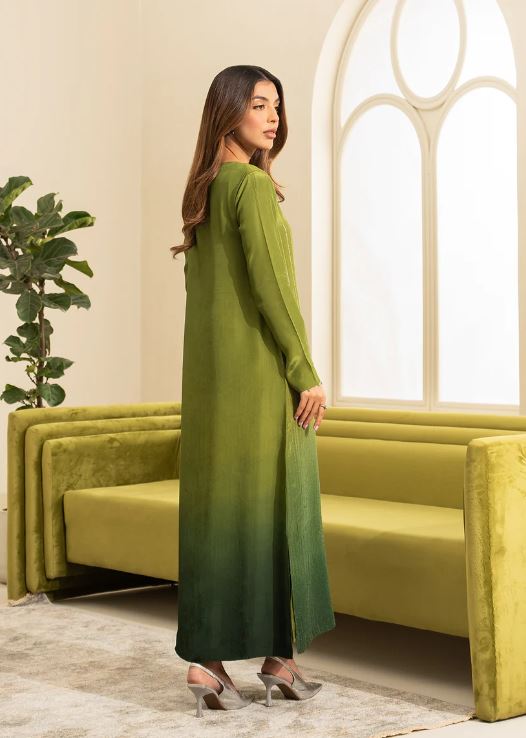 Arooj | Green Gradient Silk Embroidered Dress