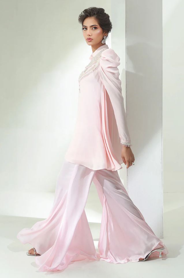 Julie | Pink Chiffon Embellished Co Ord Set