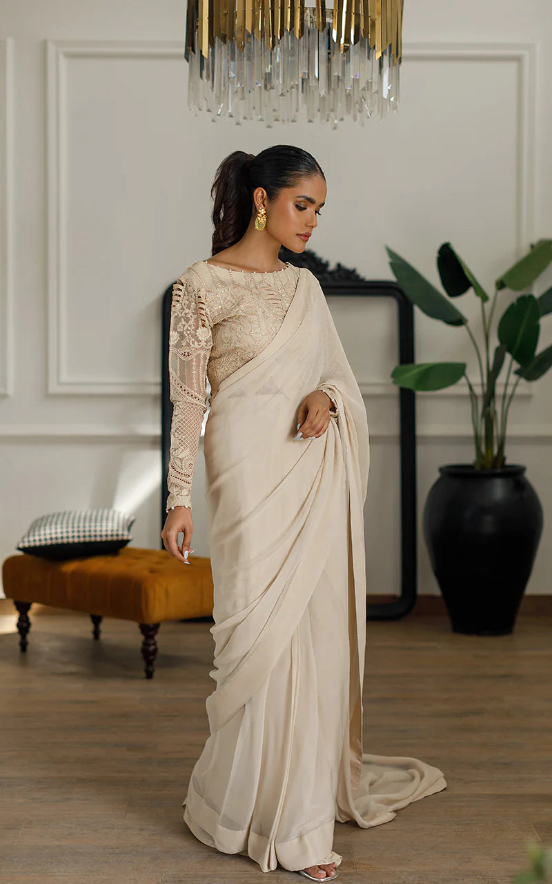 Maya | Embroidered Beige Festive Wear Saree