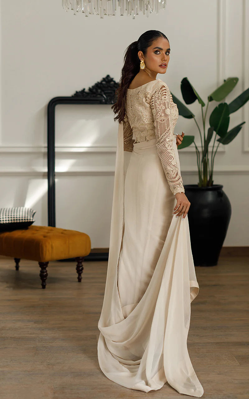 Maya | Embroidered Beige Festive Wear Saree