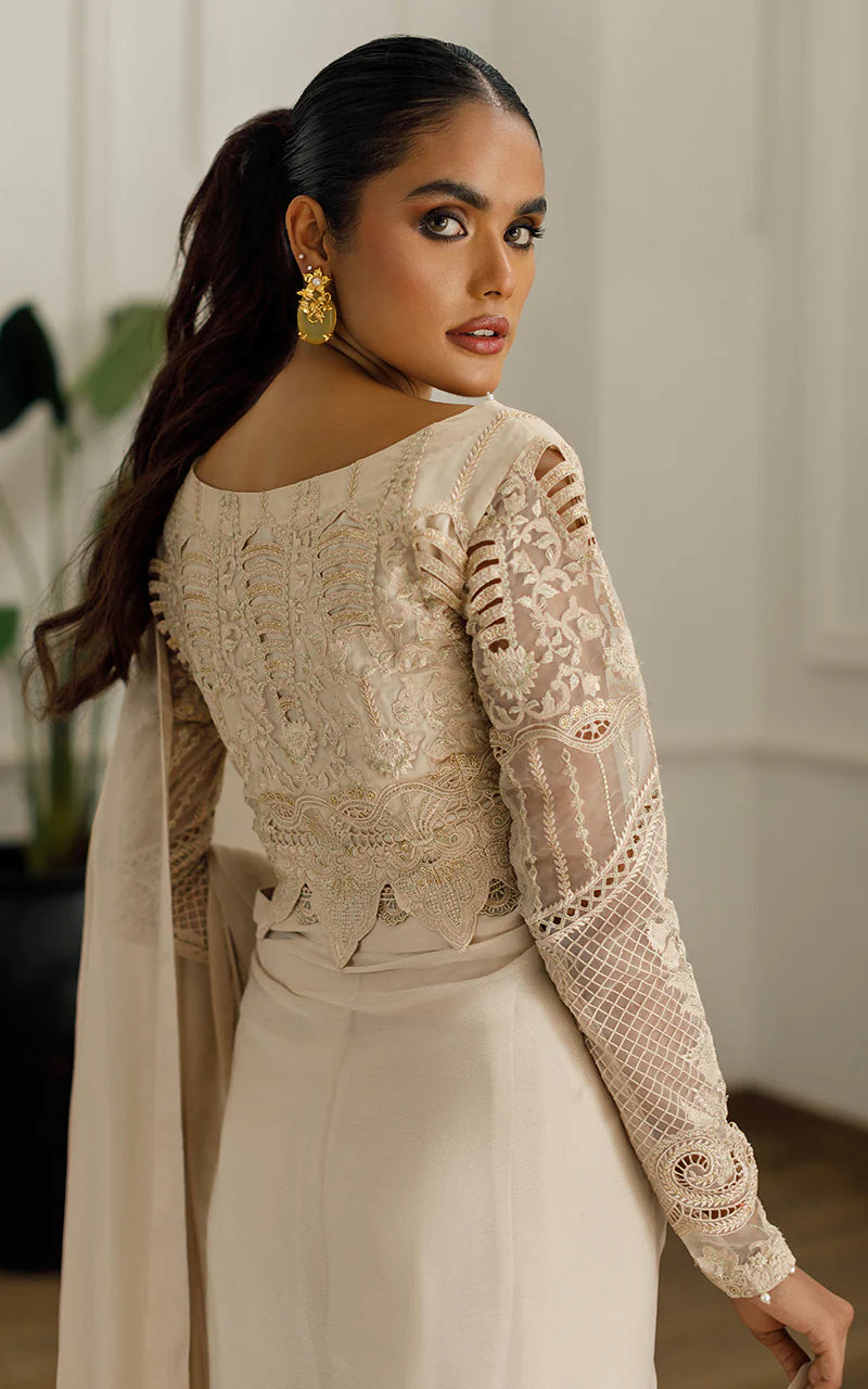 Maya | Embroidered Beige Festive Wear Saree