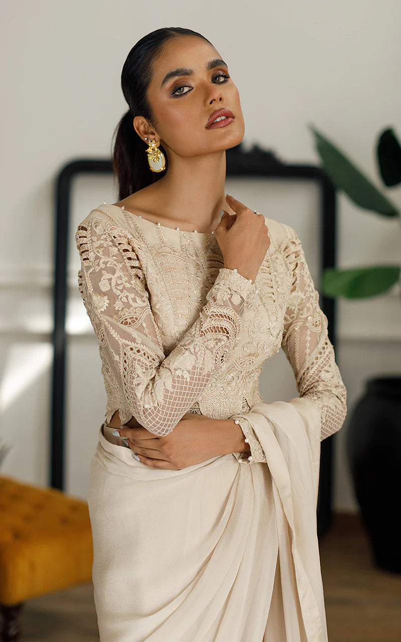 Maya | Embroidered Beige Festive Wear Saree