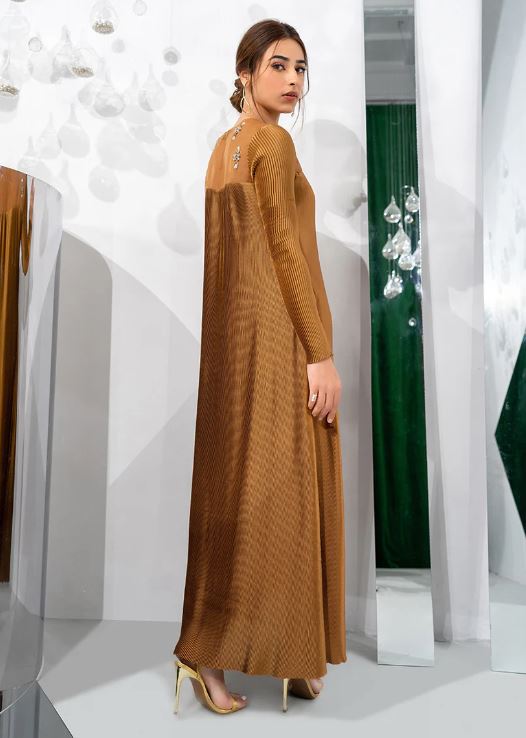 Sarina | Gold Pleated Silk Dress
