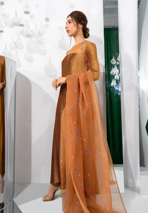 Sarina | Gold Pleated Silk Dress