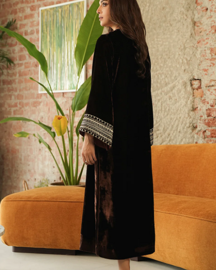 1 Piece | Brown Velvet Embroidered Dress
