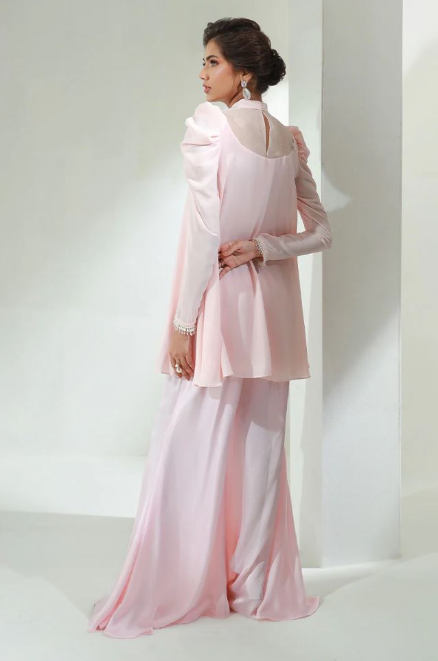 Julie | Pink Chiffon Embellished Co Ord Set