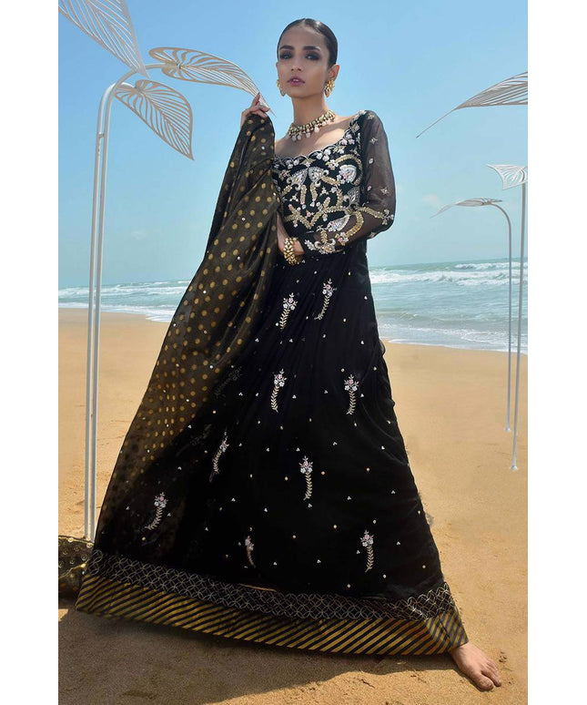 Ciara | Black Net Hand Embellished Suit