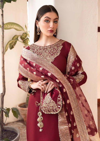 Shireen | Red Khaddi Silk Embroidered Suit
