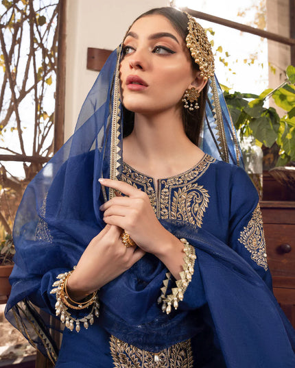 Sonia | Blue Khaddi Silk Embroidered Suit