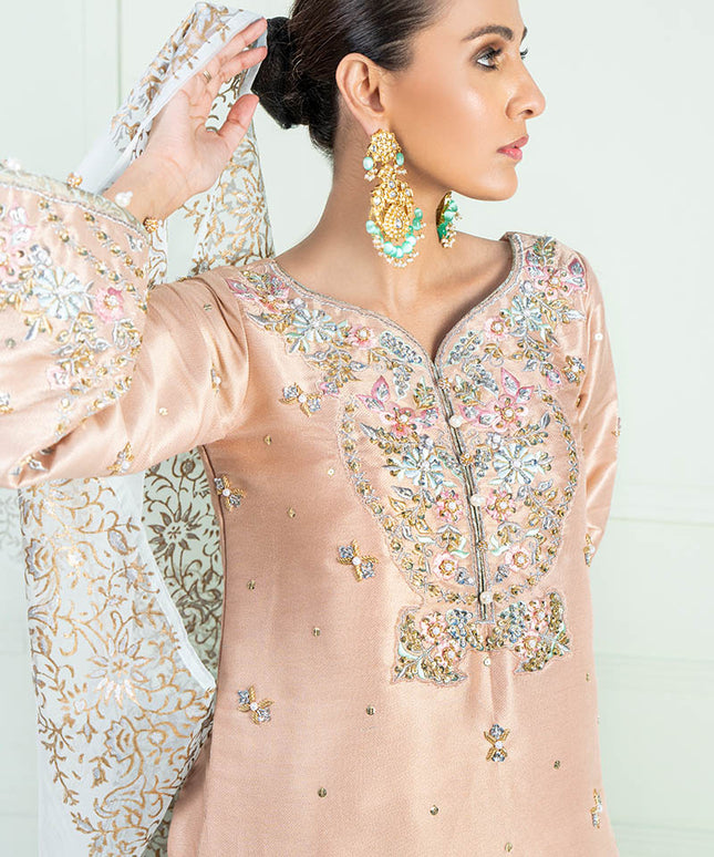 AYRA | Peach Masuri Embroidered Embellished Suit