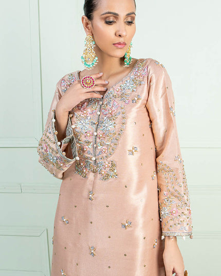 AYRA | Peach Masuri Embroidered Embellished Suit
