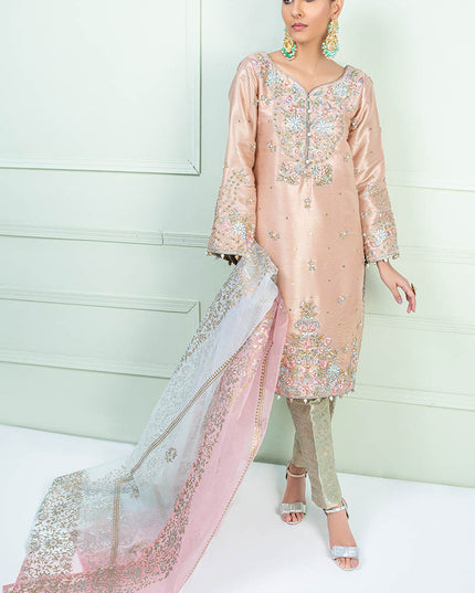 AYRA | Peach Masuri Embroidered Embellished Suit