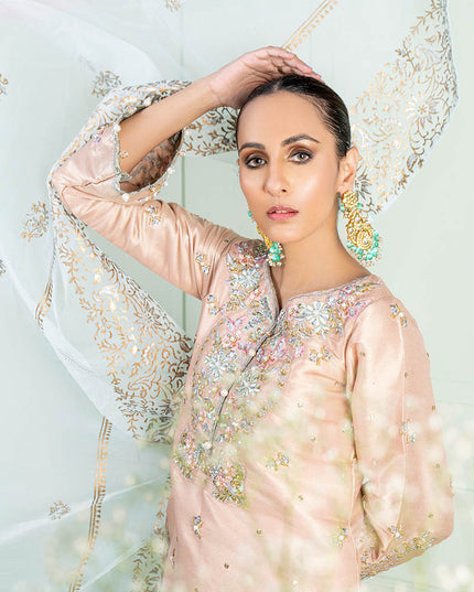 AYRA | Peach Masuri Embroidered Embellished Suit