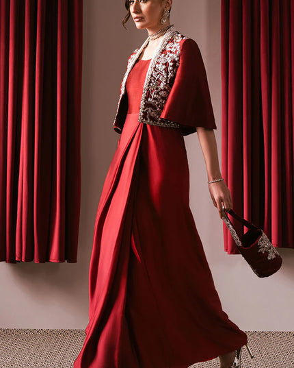 Rose | Festive Wear Silk Embellished Jacket Dress