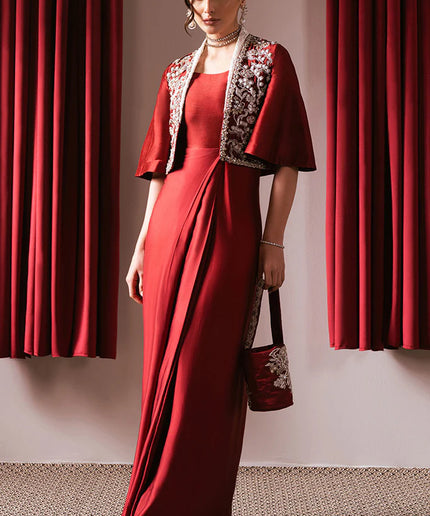 Rose | Festive Wear Silk Embellished Jacket Dress