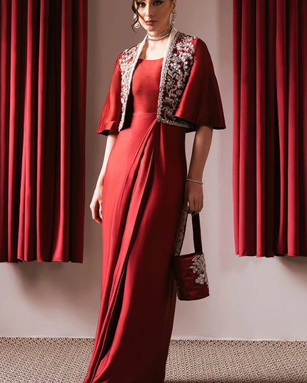 Rose | Festive Wear Silk Embellished Jacket Dress