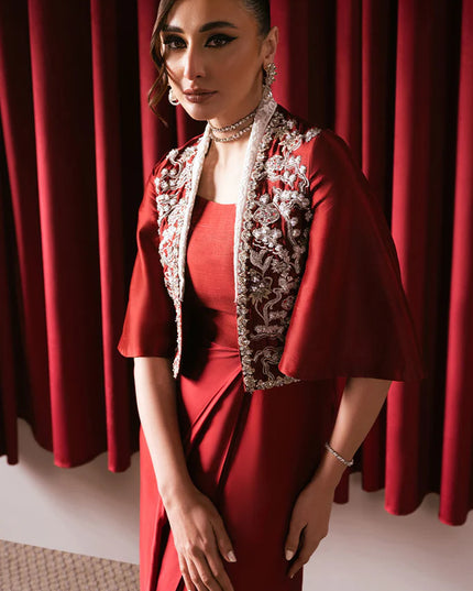 Rose | Festive Wear Silk Embellished Jacket Dress