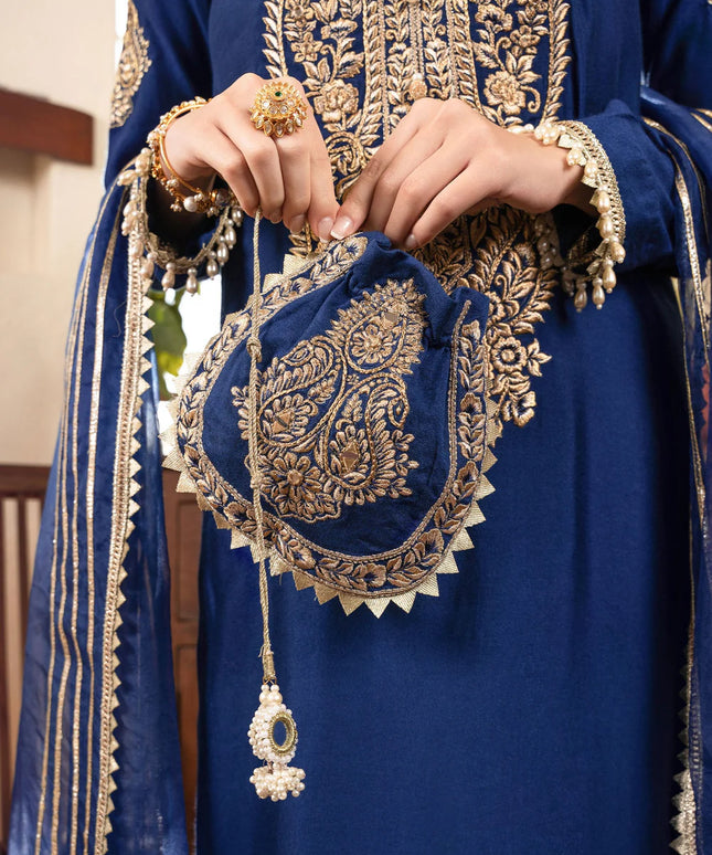 Sonia | Blue Khaddi Silk Embroidered Suit