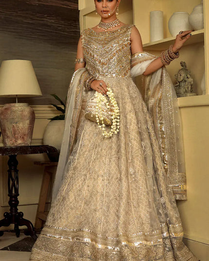 Sukhan | Cream Organza Jamawar Embellished Pishwas