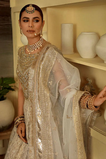 Sukhan | Cream Organza Jamawar Embellished Pishwas