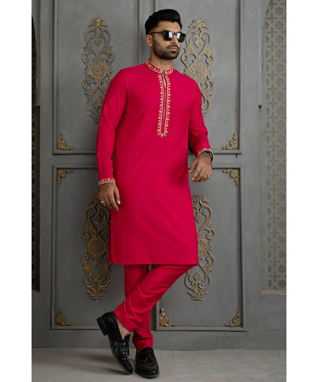 Cotton Silk Embroidered Kurta Pajama
