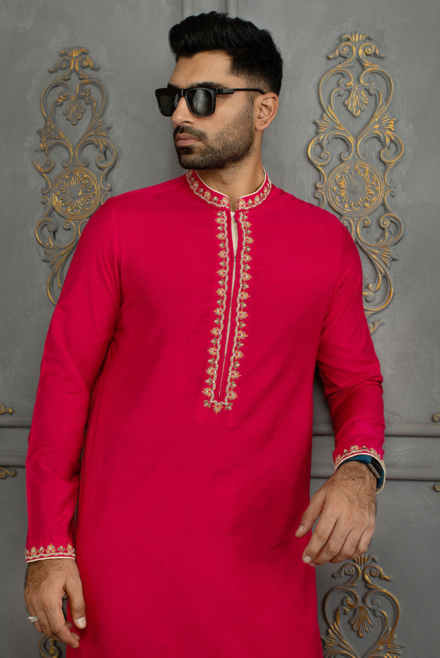 Cotton Silk Embroidered Kurta Pajama