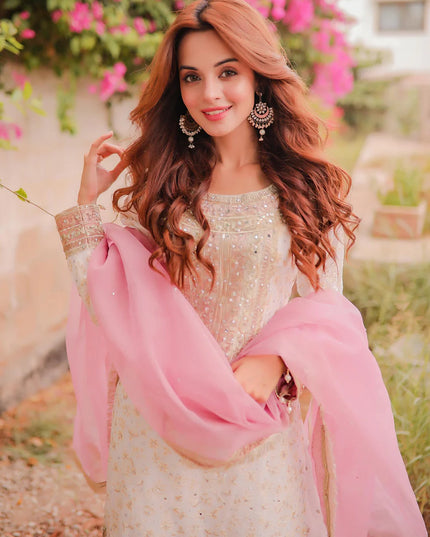 Tara | White Chiffon Embroidered Gharara