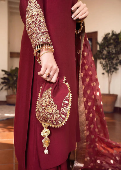 Shireen | Red Khaddi Silk Embroidered Suit