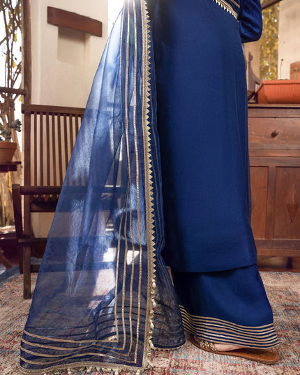 Sonia | Blue Khaddi Silk Embroidered Suit