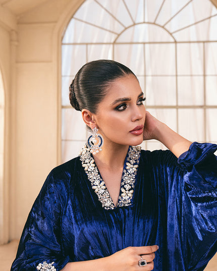 Lazuli | Blue Velvet Embellished Kaftan