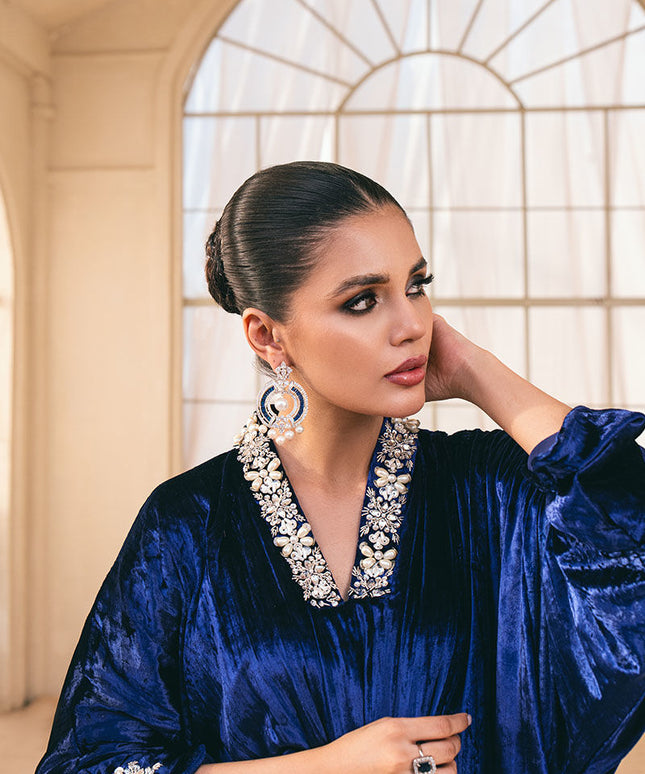 Lazuli | Blue Velvet Embellished Kaftan