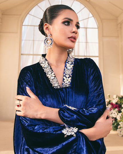 Lazuli | Blue Velvet Embellished Kaftan