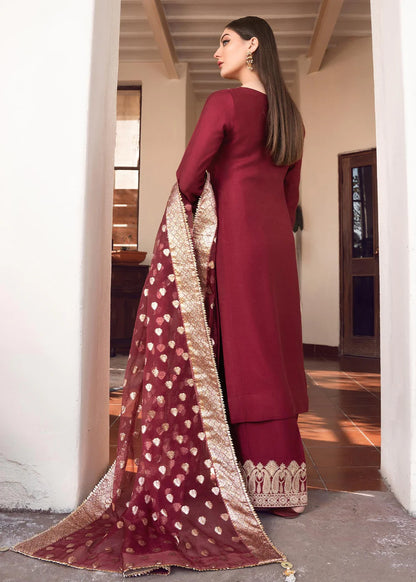 Shireen | Red Khaddi Silk Embroidered Suit