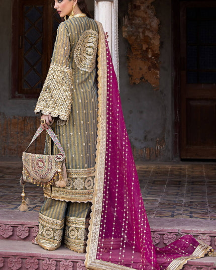 Mohsin Naveed Ranjha | Green Pink Hand Embellished Dress
