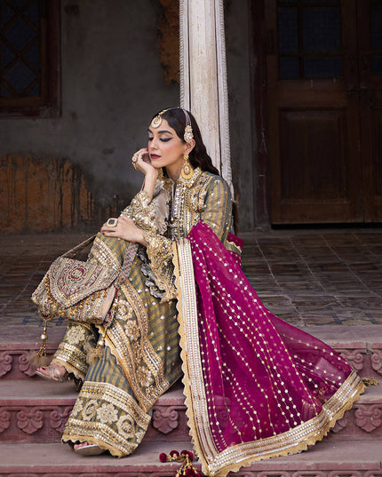 Mohsin Naveed Ranjha | Green Pink Hand Embellished Dress