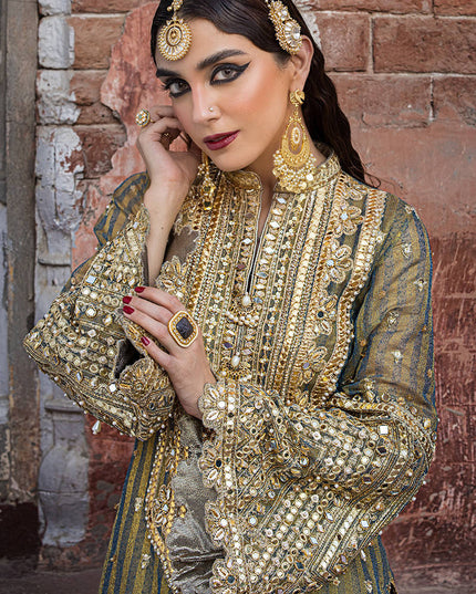 Mohsin Naveed Ranjha | Green Pink Hand Embellished Dress
